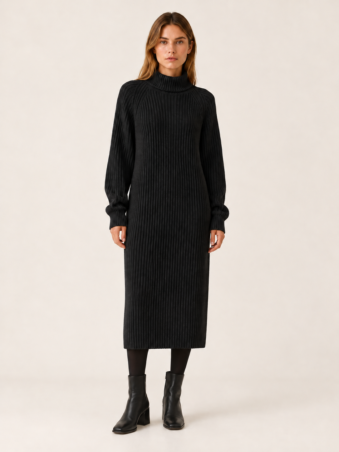 Rina | Women's Turtleneck Ribbed Knit Sweater Dress Fall