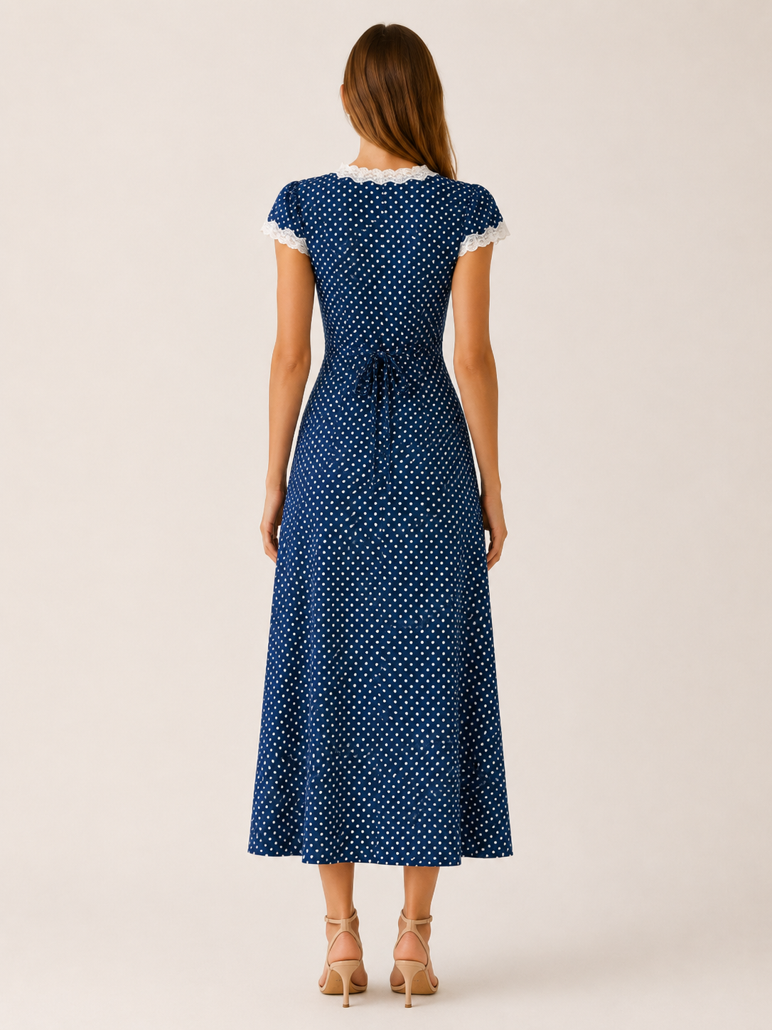 Riona | Polka Dot Maxi Dress with Lace Trim