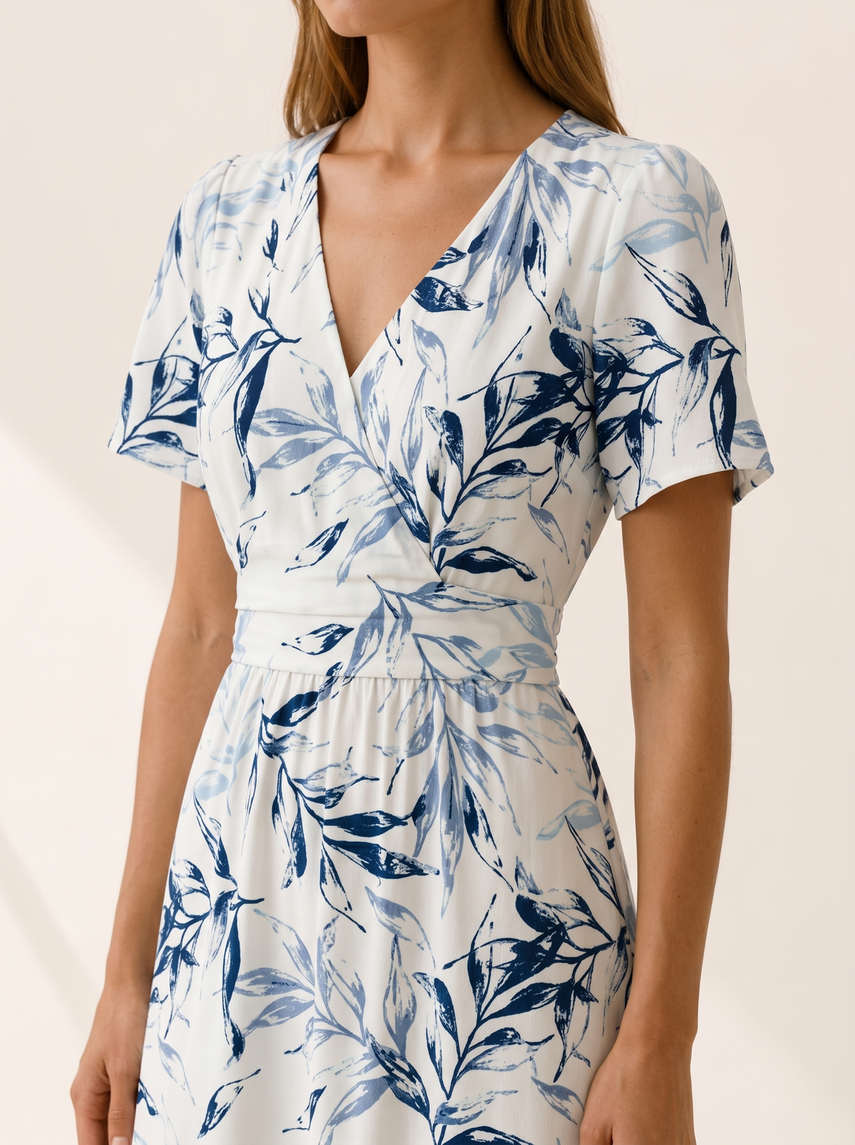 Rochelle | Plant Print Midi Dress with V Neck