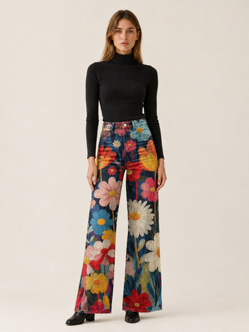 Romilda | Women's Floral Wide Leg Jeans Fall