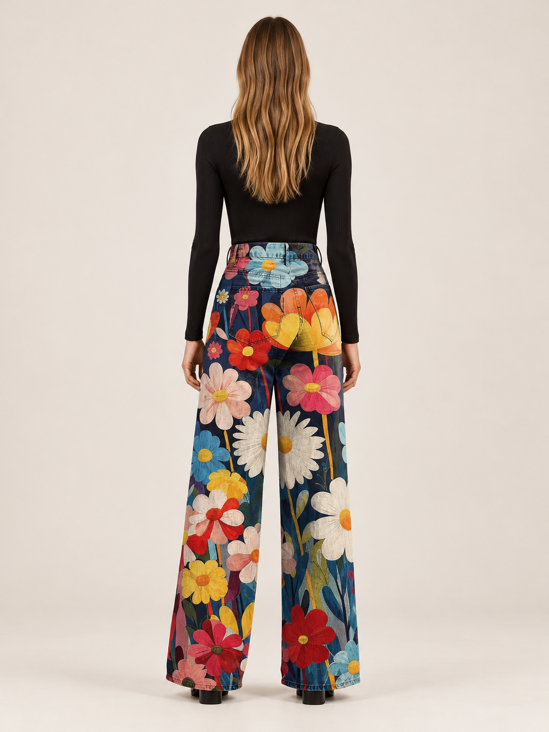 Romilda | Women's Floral Wide Leg Jeans Fall
