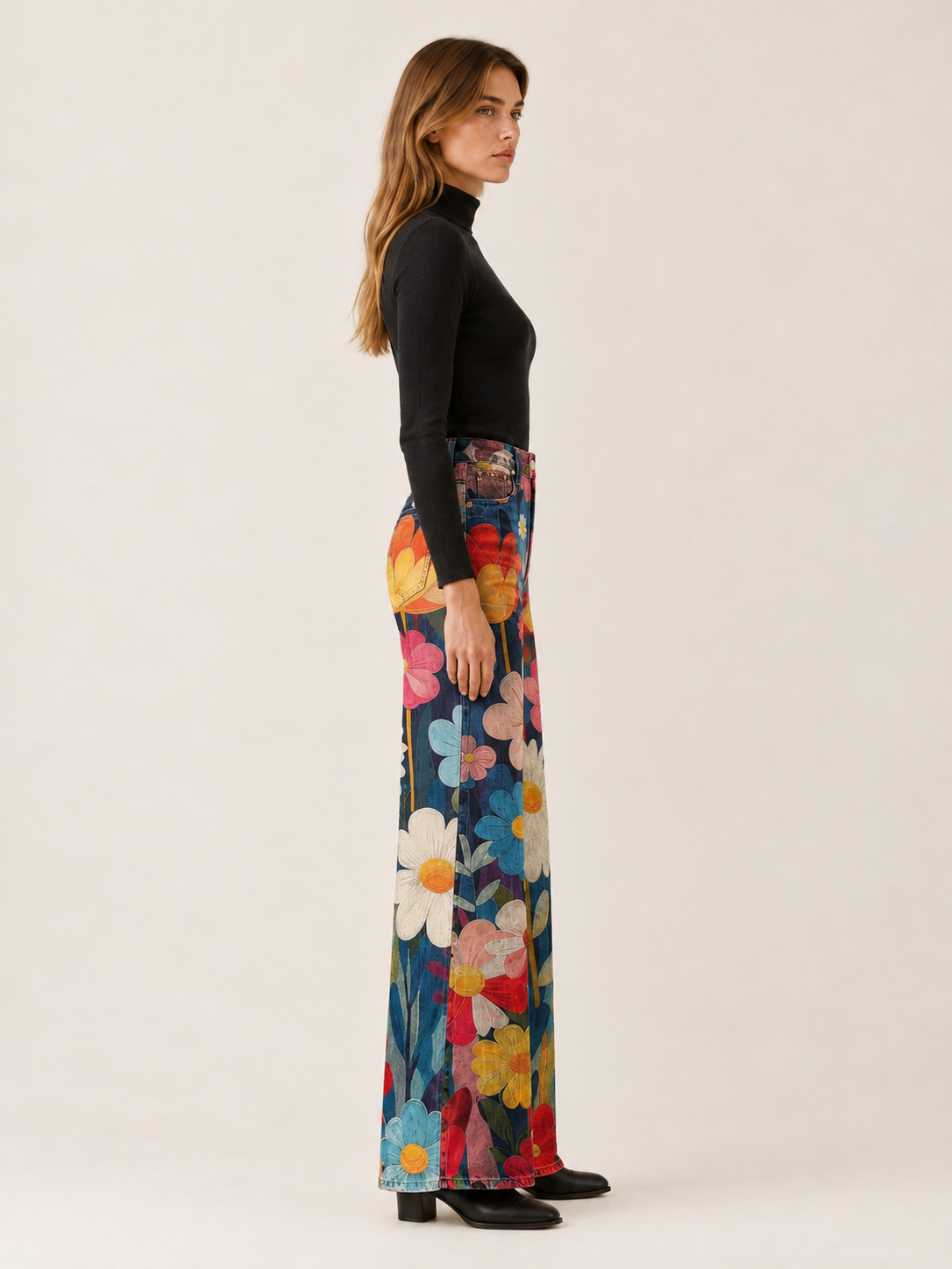 Romilda | Women's Floral Wide Leg Jeans Fall