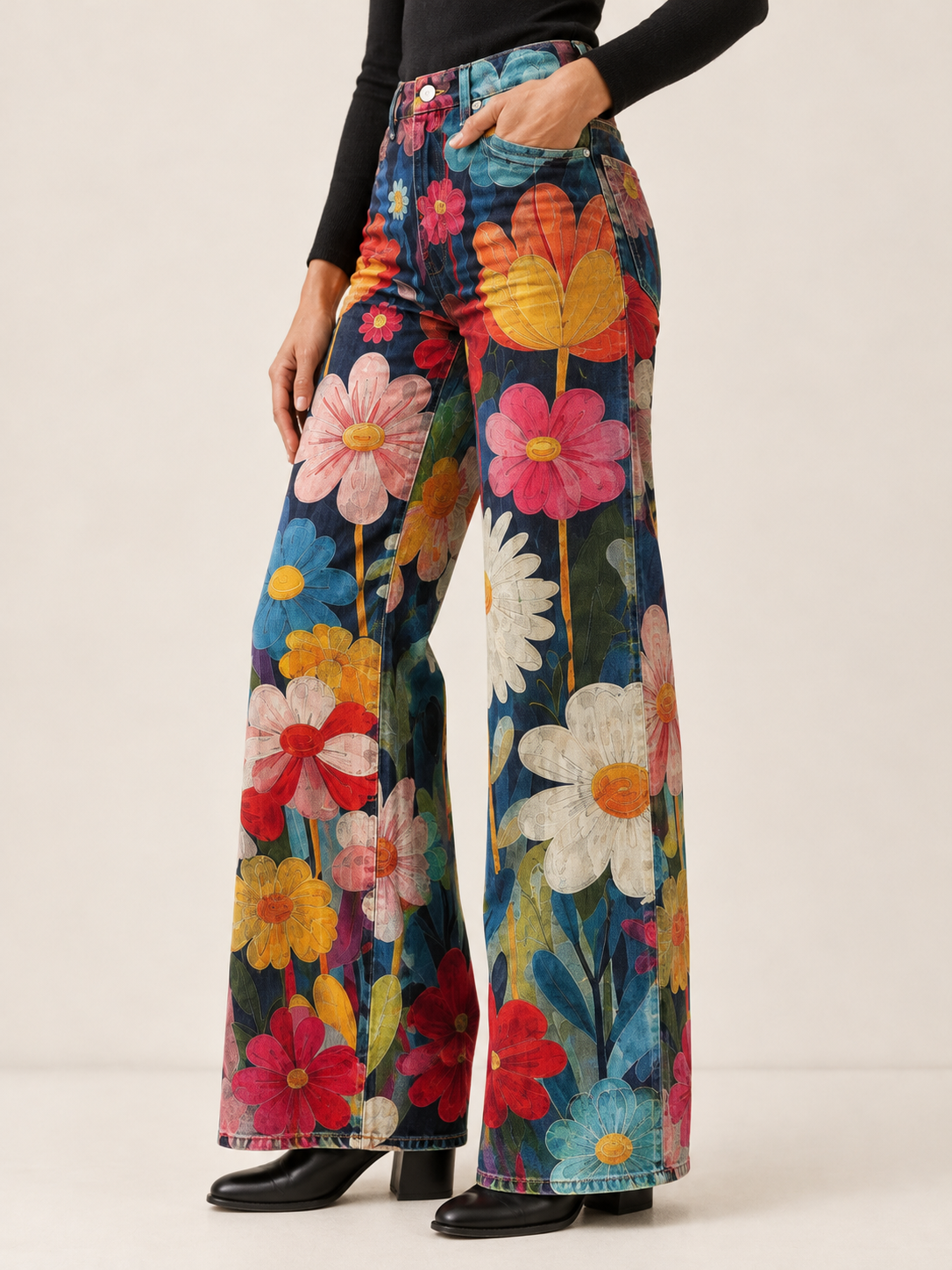Romilda | Women's Floral Wide Leg Jeans Fall