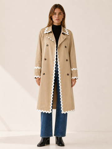 Rosalie | Trench Coat with Scalloped Trim and Double-Breasted Front