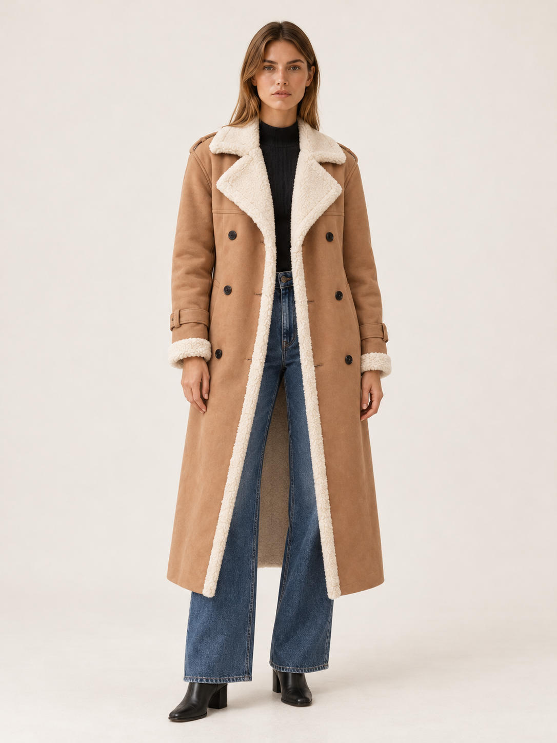 Rosalind | Women's Double-Breasted Faux Suede Trench Coat Winter