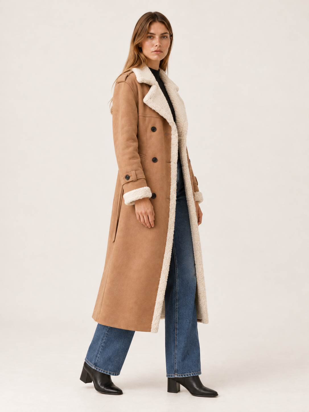 Rosalind | Women's Double-Breasted Faux Suede Trench Coat Winter