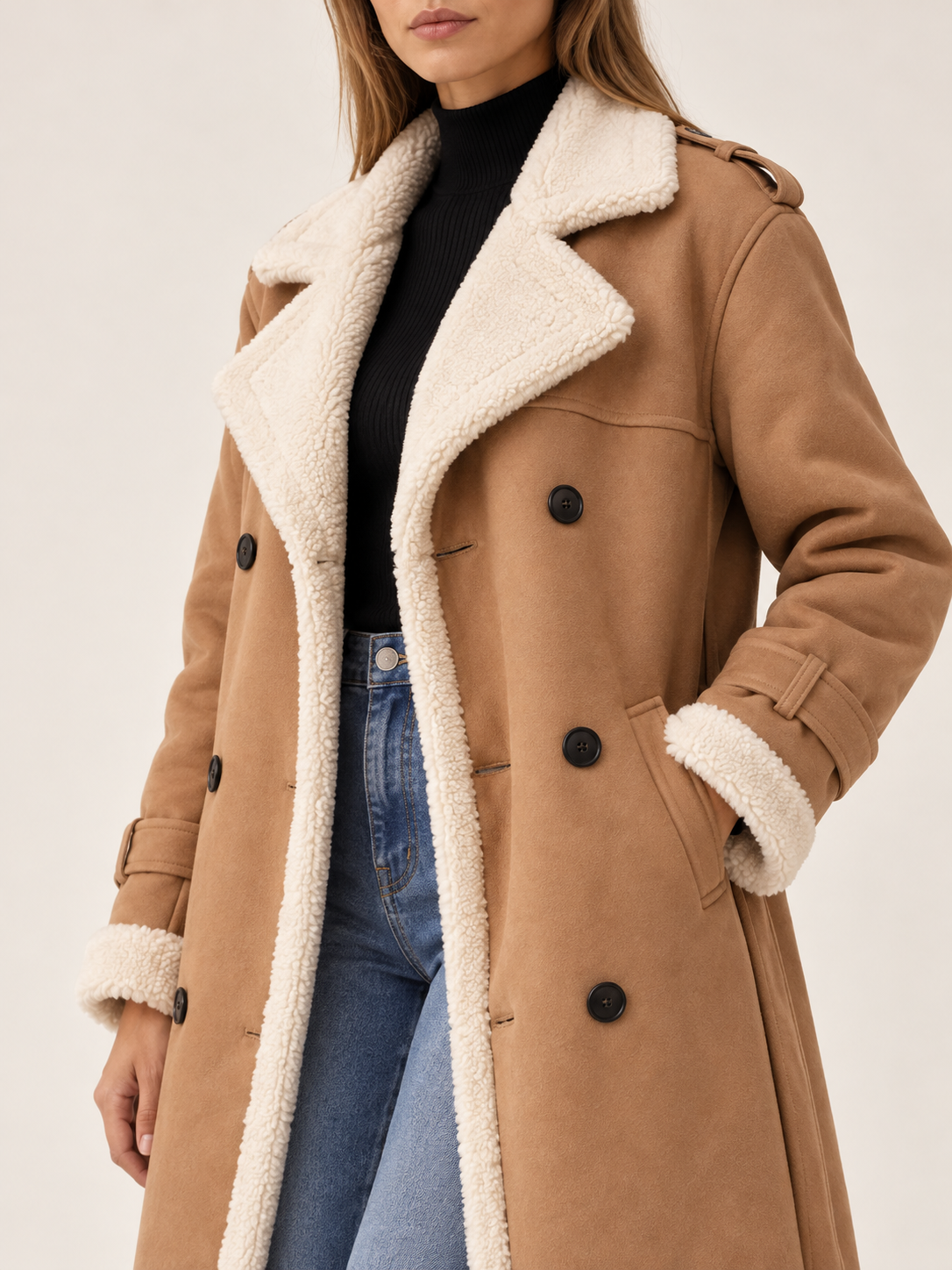 Rosalind | Women's Double-Breasted Faux Suede Trench Coat Winter