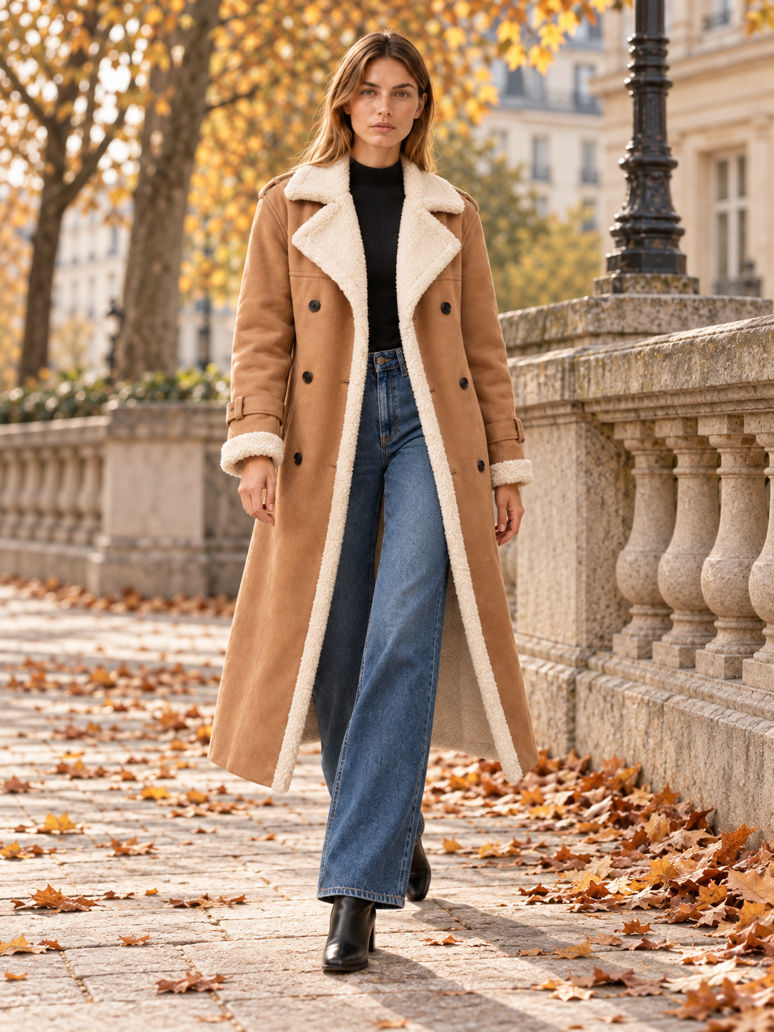 Rosalind | Women's Double-Breasted Faux Suede Trench Coat Winter