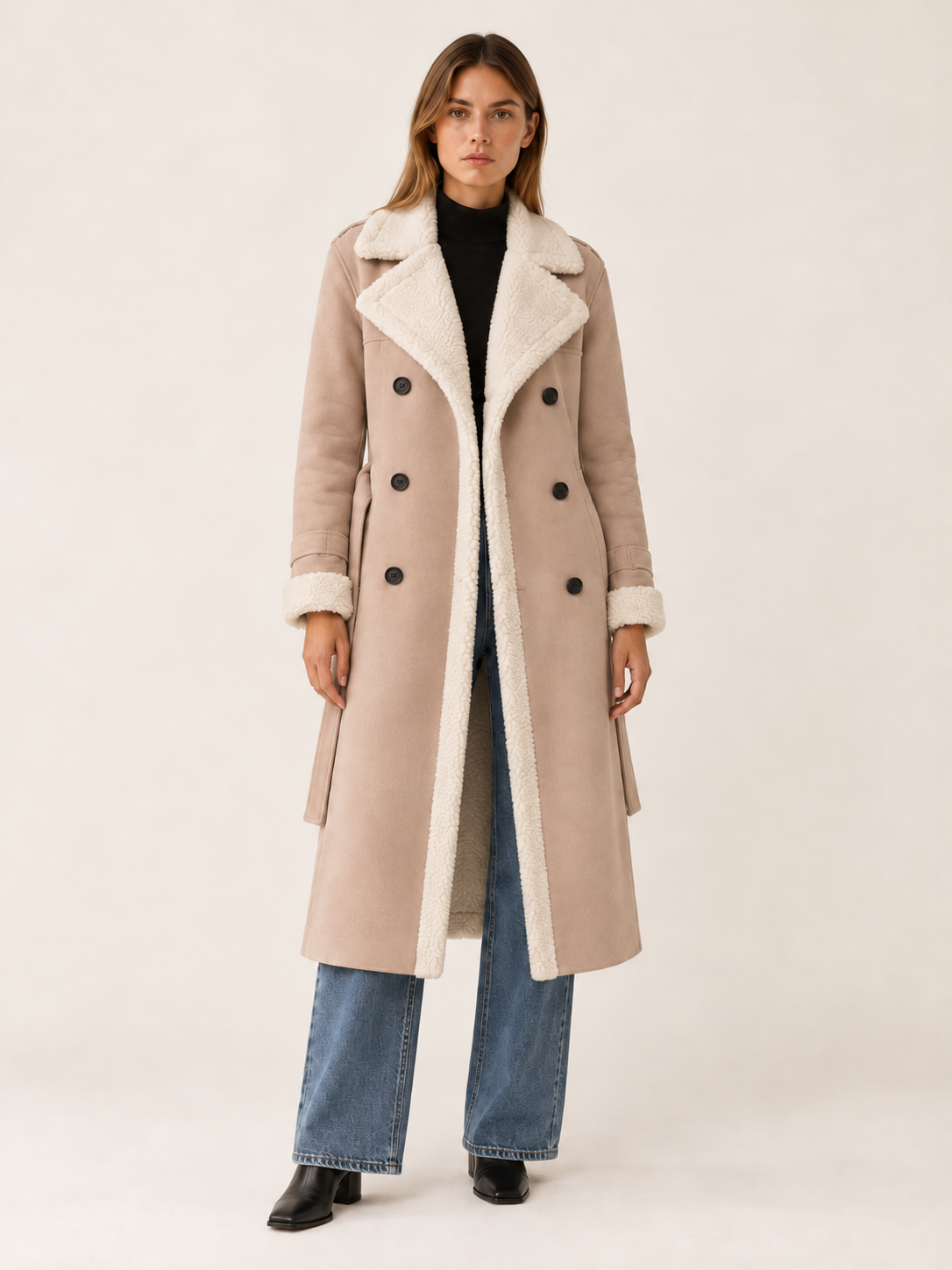 Rosalind | Women's Double-Breasted Faux Suede Trench Coat Winter