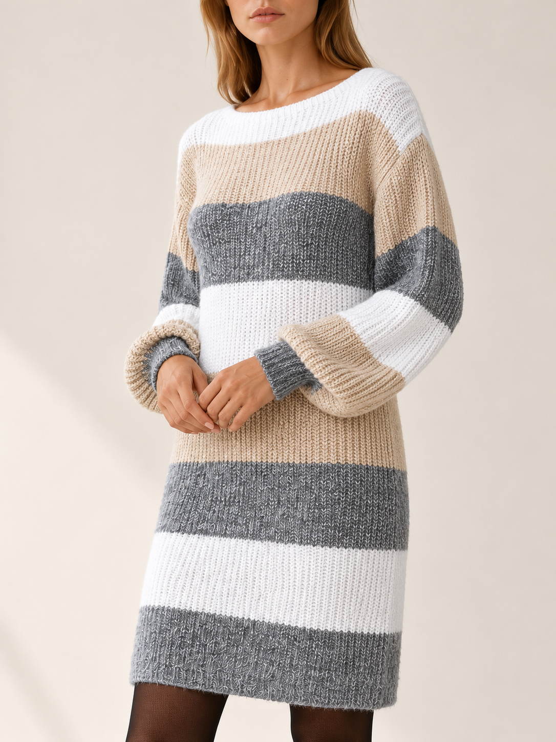 Rosaline | Women's Oversized Striped Mini Sweater Dress Fall