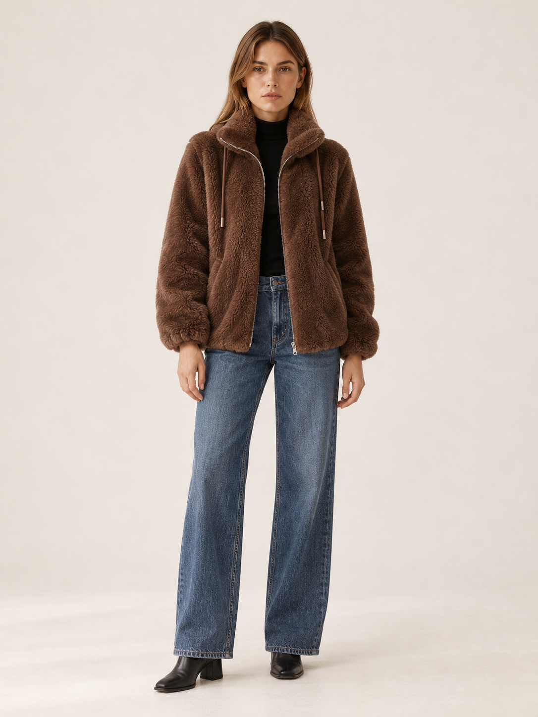 Rosamaria | Women's Funnel Neck Faux Fur Jacket Winter