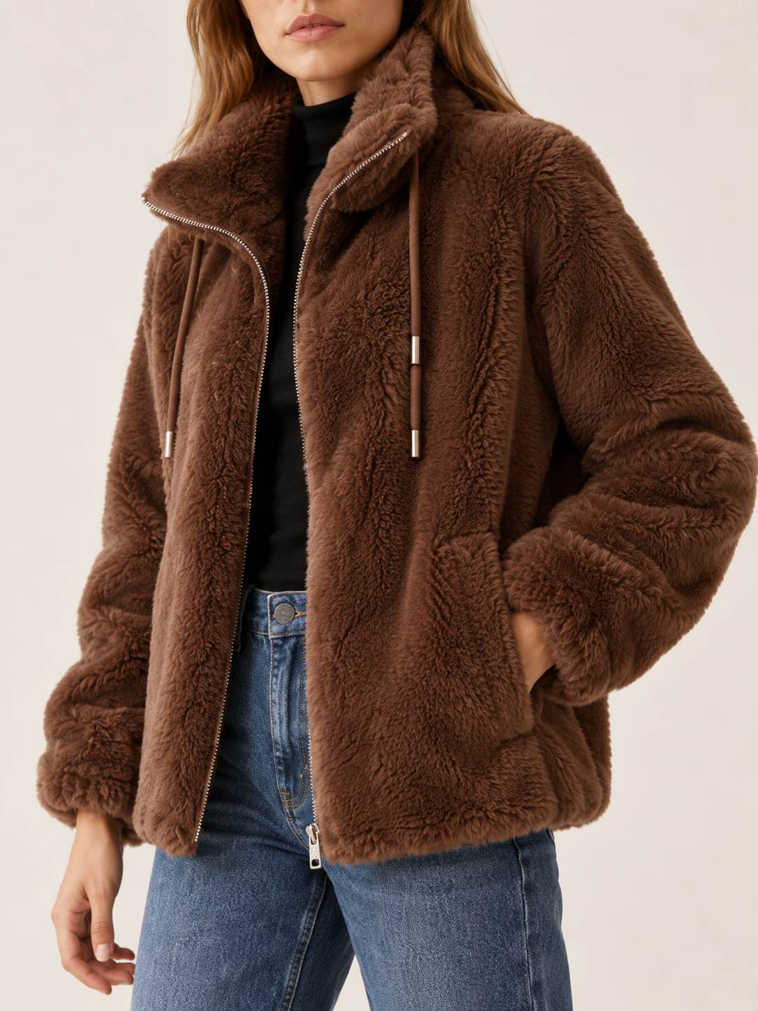 Rosamaria | Women's Funnel Neck Faux Fur Jacket Winter