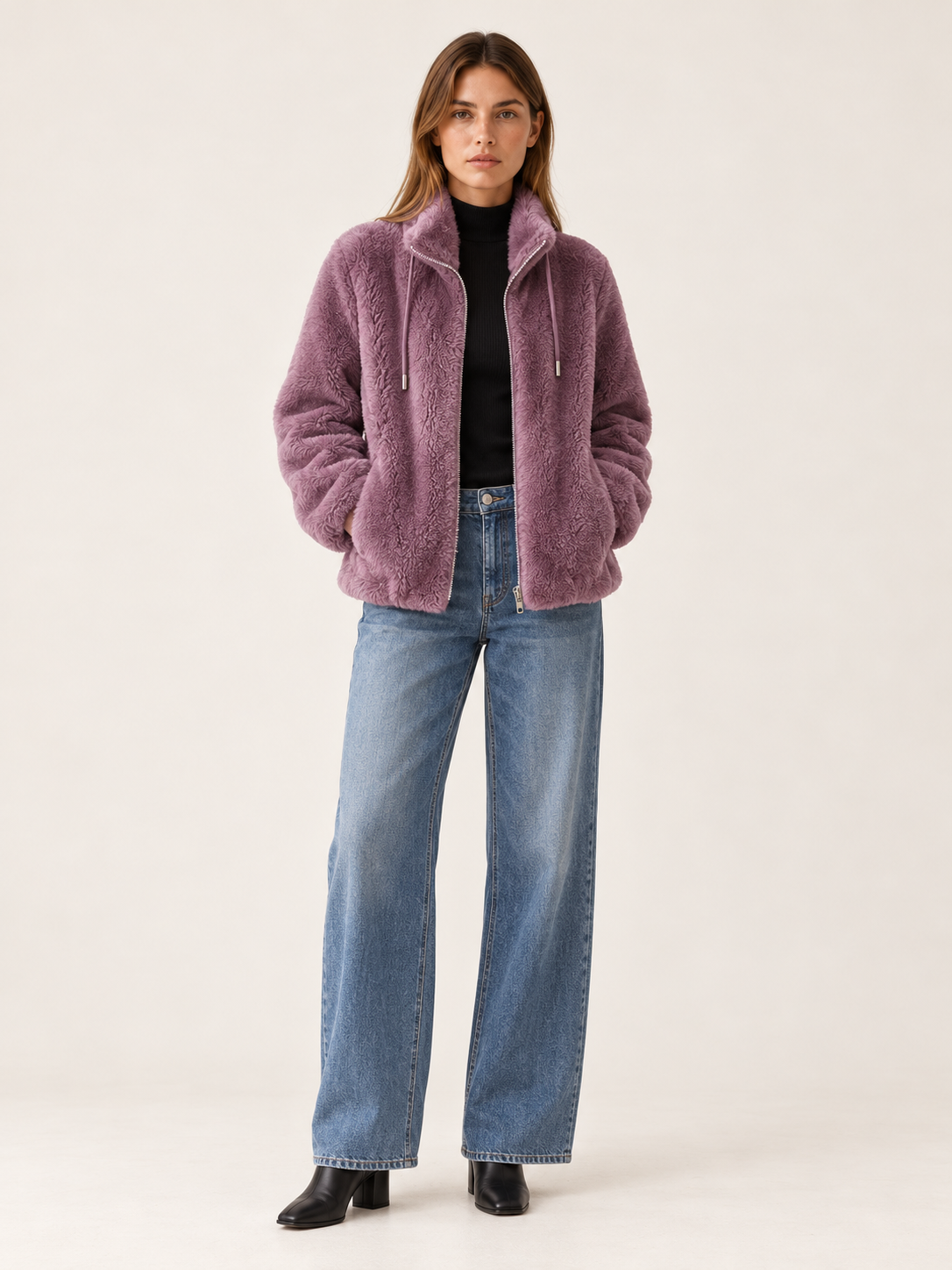 Rosamaria | Women's Funnel Neck Faux Fur Jacket Winter
