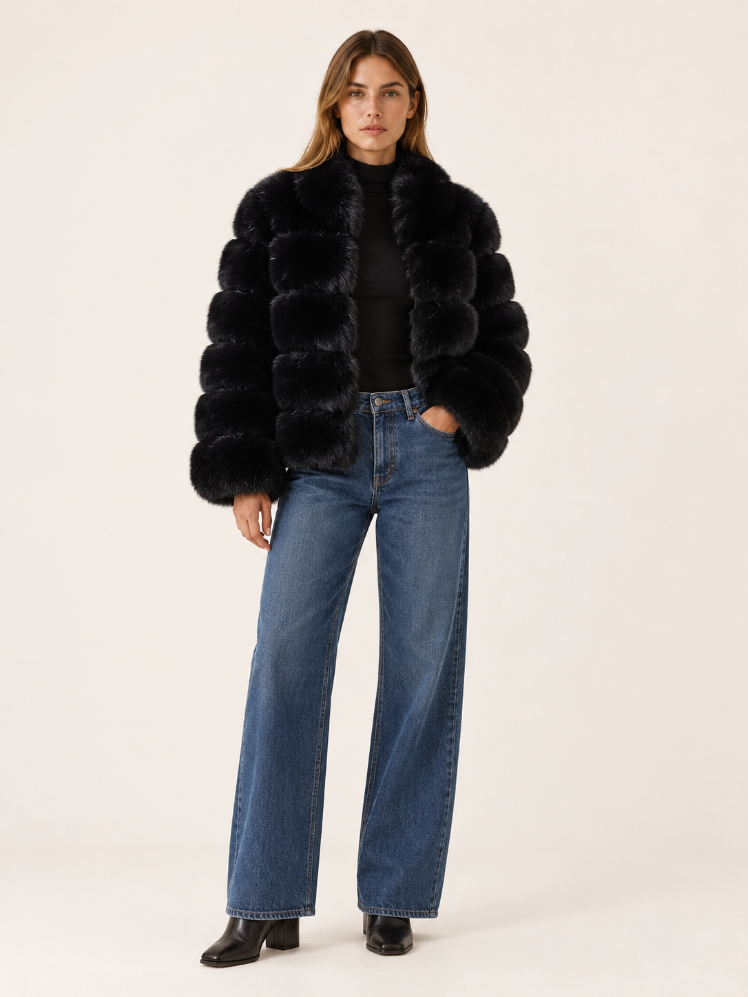Rose | Women's Paneled Faux Fur Jacket Winter Holiday Party