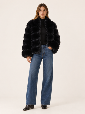 Rose | Women's Paneled Faux Fur Jacket Winter Holiday Party