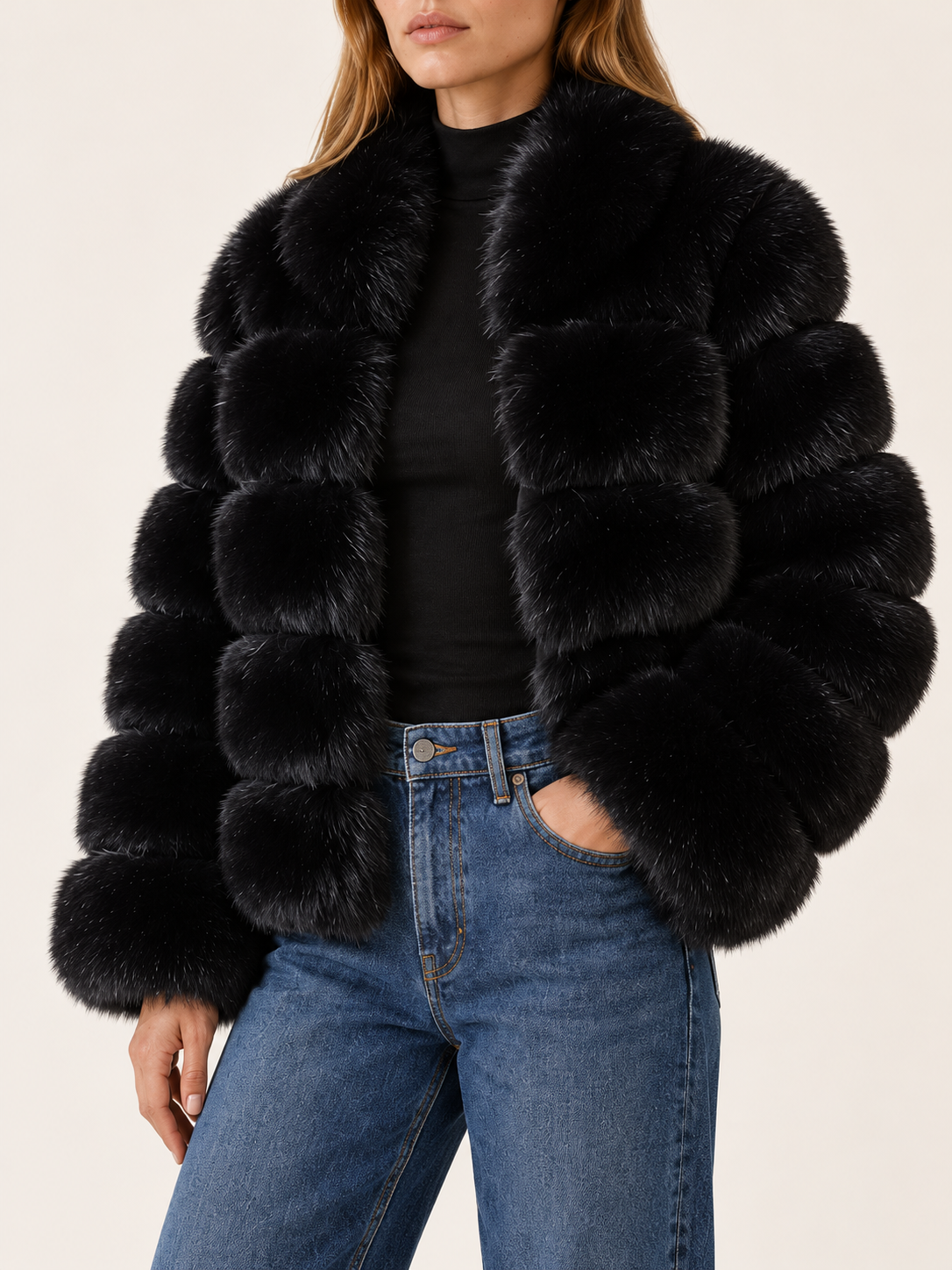 Rose | Women's Paneled Faux Fur Jacket Winter Holiday Party