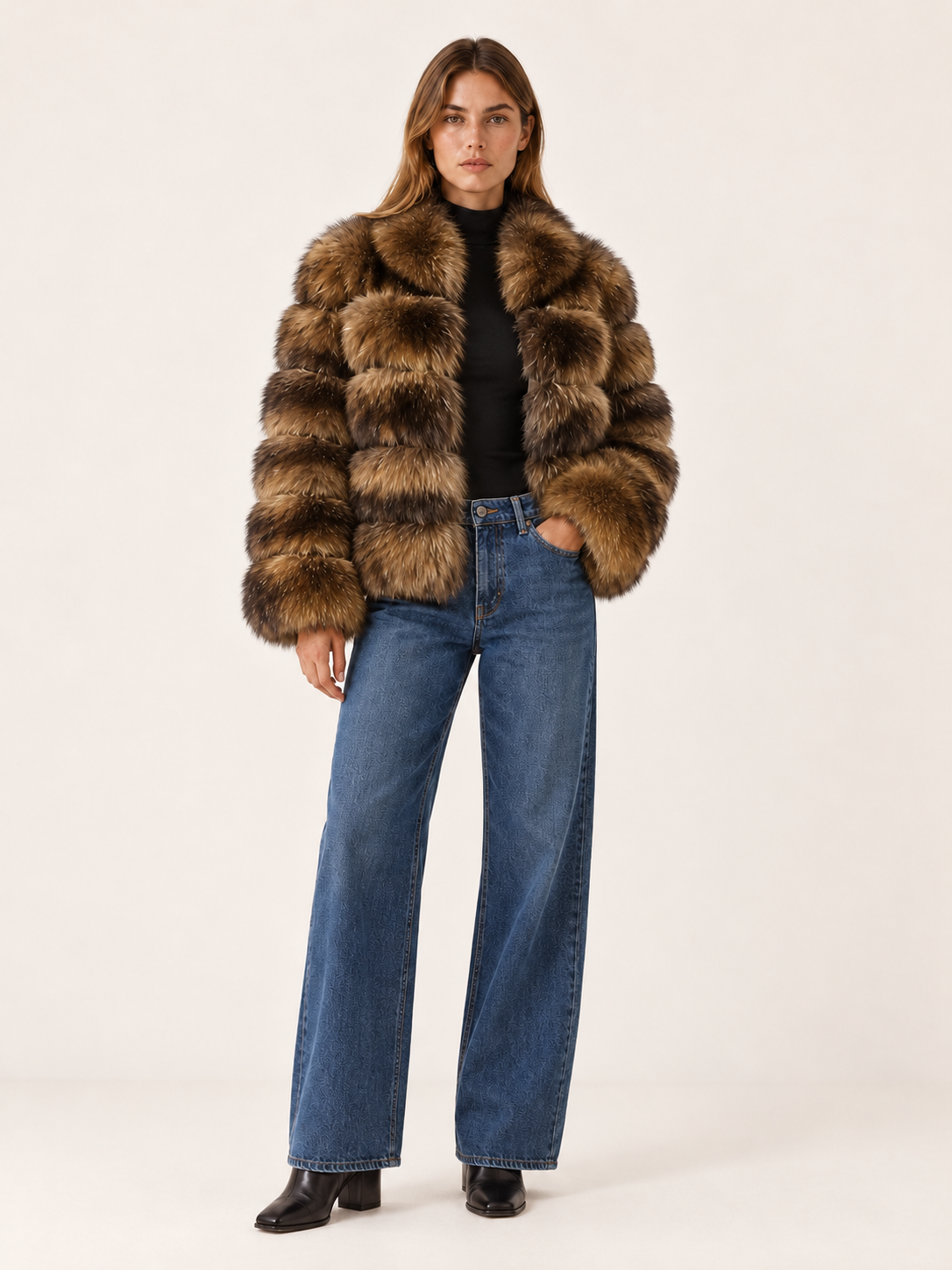 Rose | Women's Paneled Faux Fur Jacket Winter Holiday Party