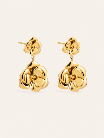 Rowan | Floral Drop Earrings with Polished Finish