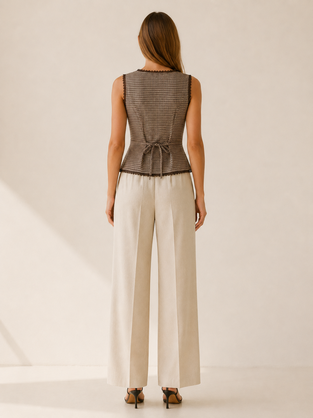 Roxane | Plaid Vest with Lace Trim