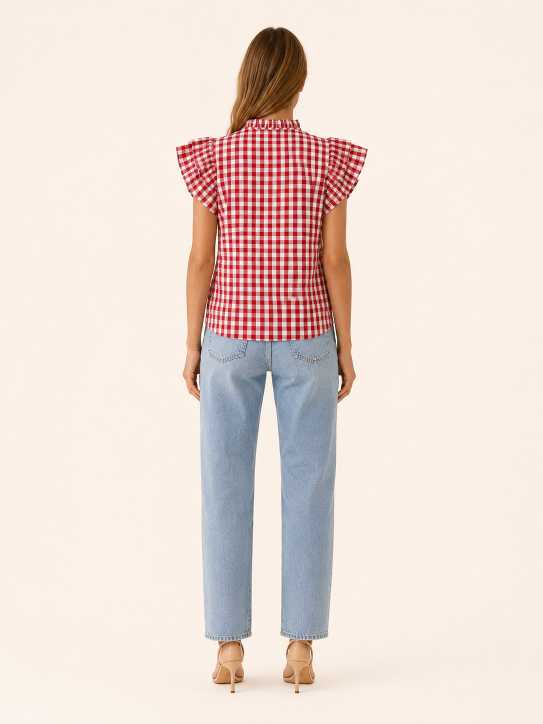 Ruelle | Gingham Blouse with Puff Sleeves