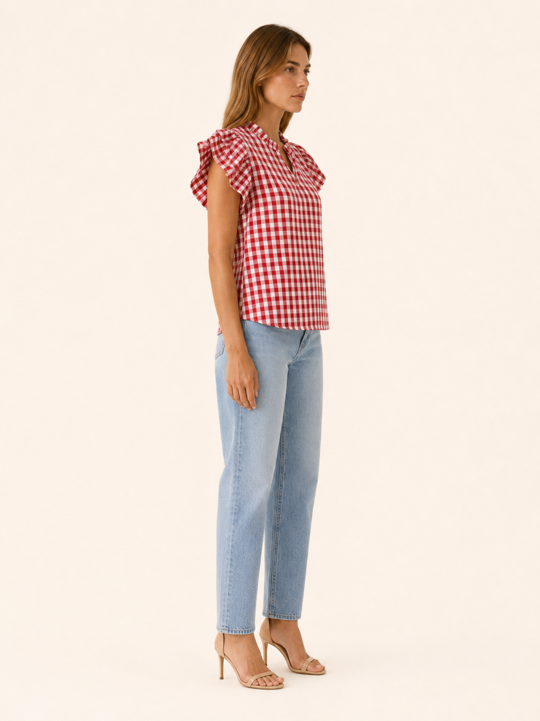 Ruelle | Gingham Blouse with Puff Sleeves