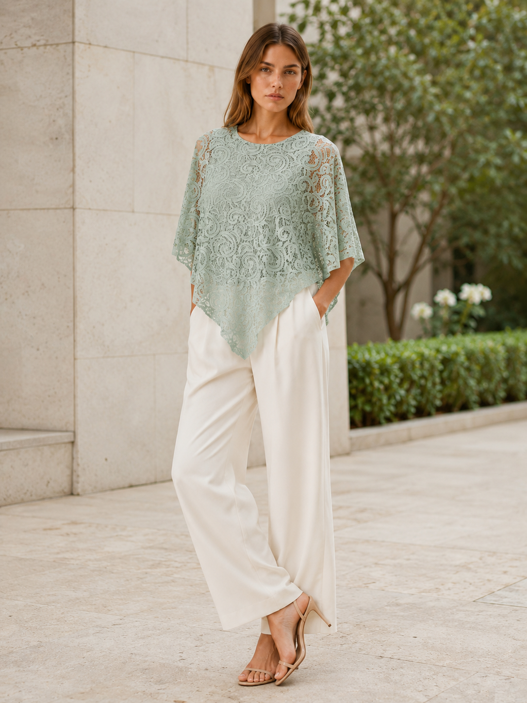 Ryvelle | Lace Top with Batwing Sleeves Relaxed Fit