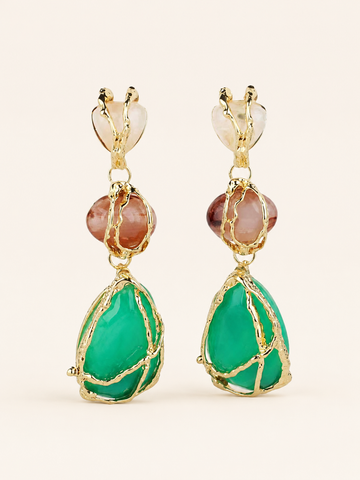 Sabra | Gemstone Dangle Earrings with Gold Detail