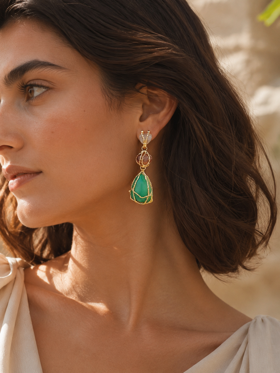 Sabra | Gemstone Dangle Earrings with Gold Detail