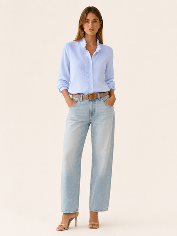 Sanne | Ruffle Shirt with Long Sleeves Textured Blouse