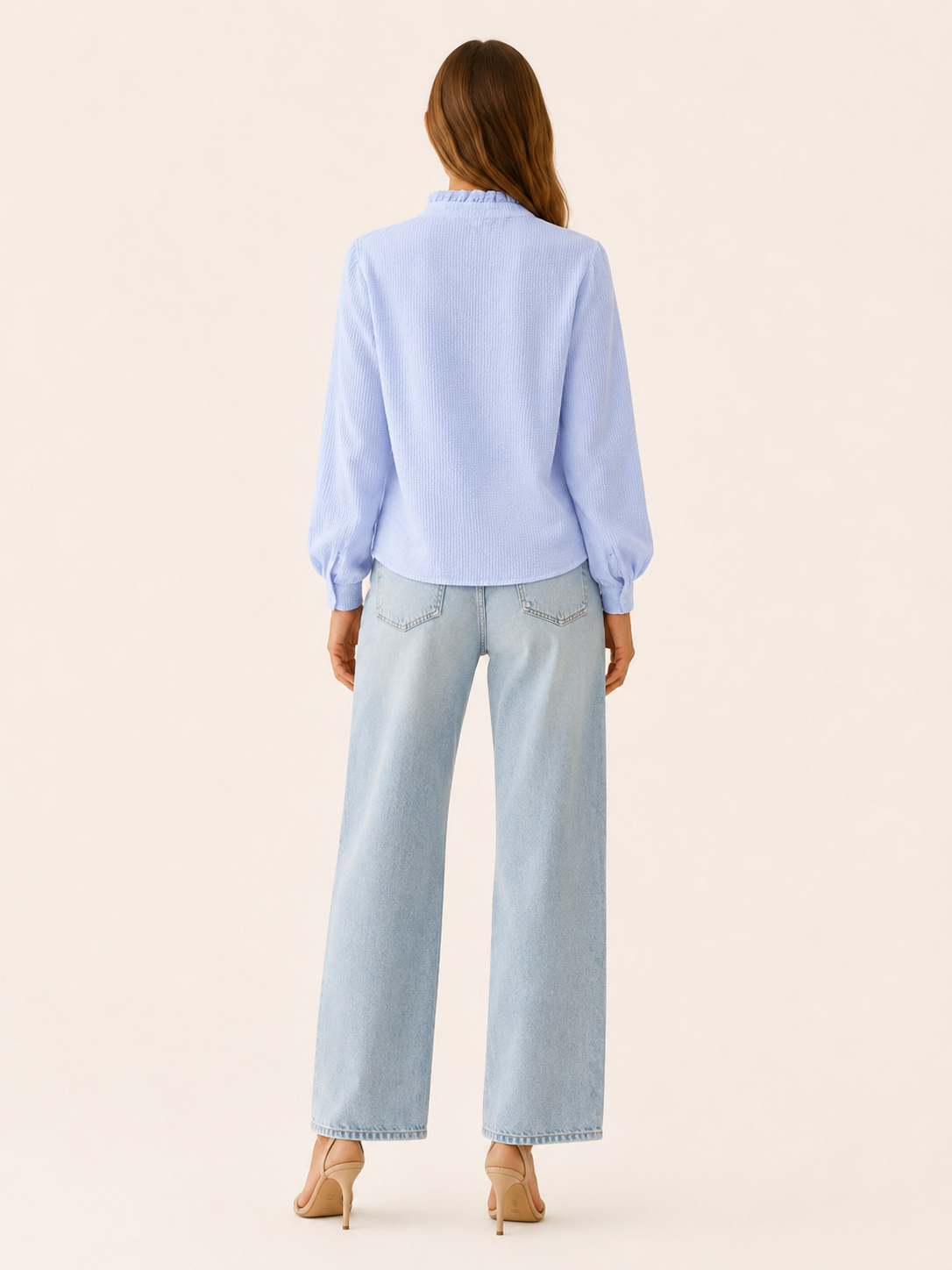 Sanne | Ruffle Shirt with Long Sleeves Textured Blouse