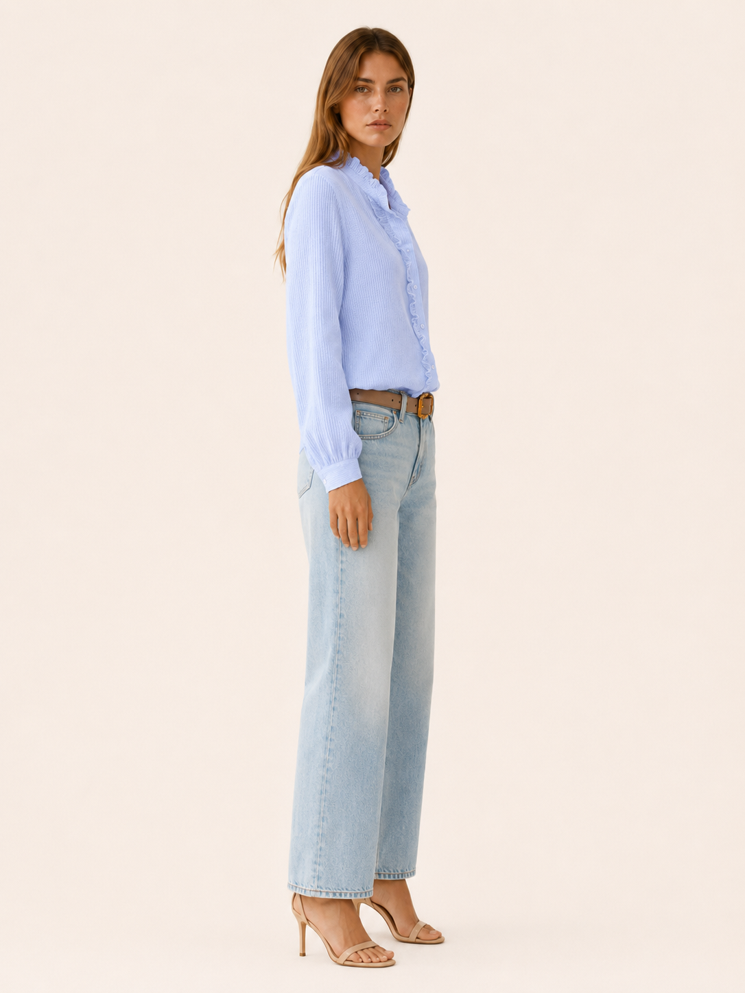 Sanne | Ruffle Shirt with Long Sleeves Textured Blouse