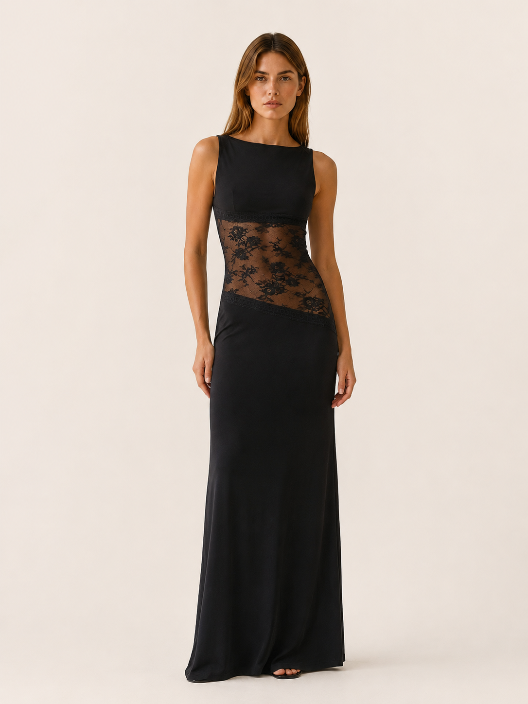 Sarah | Open Back Maxi Dress with Lace Detail