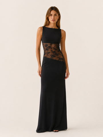 Sarah | Open Back Maxi Dress with Lace Detail