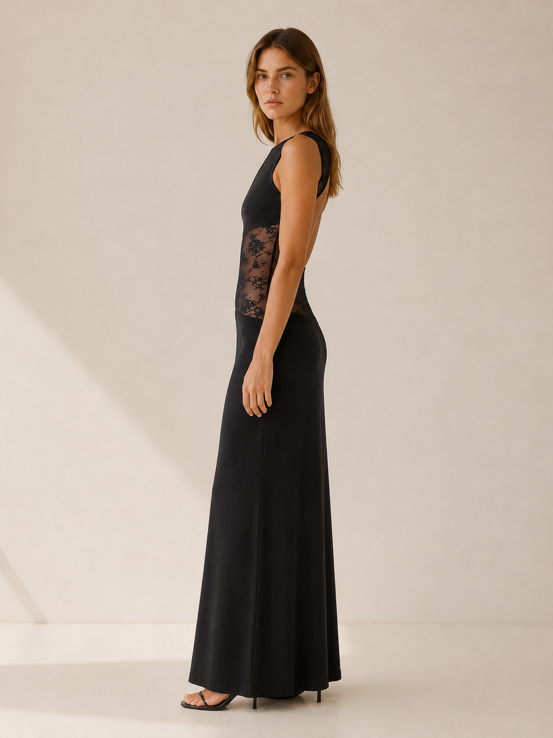 Sarah | Open Back Maxi Dress with Lace Detail