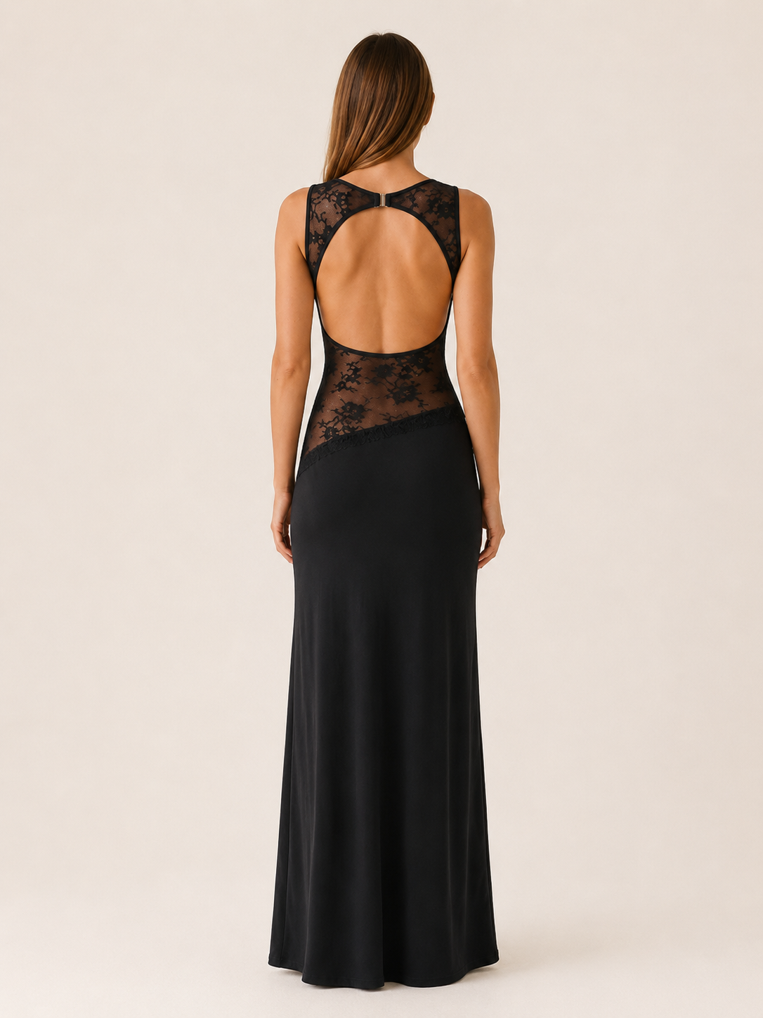 Sarah | Open Back Maxi Dress with Lace Detail
