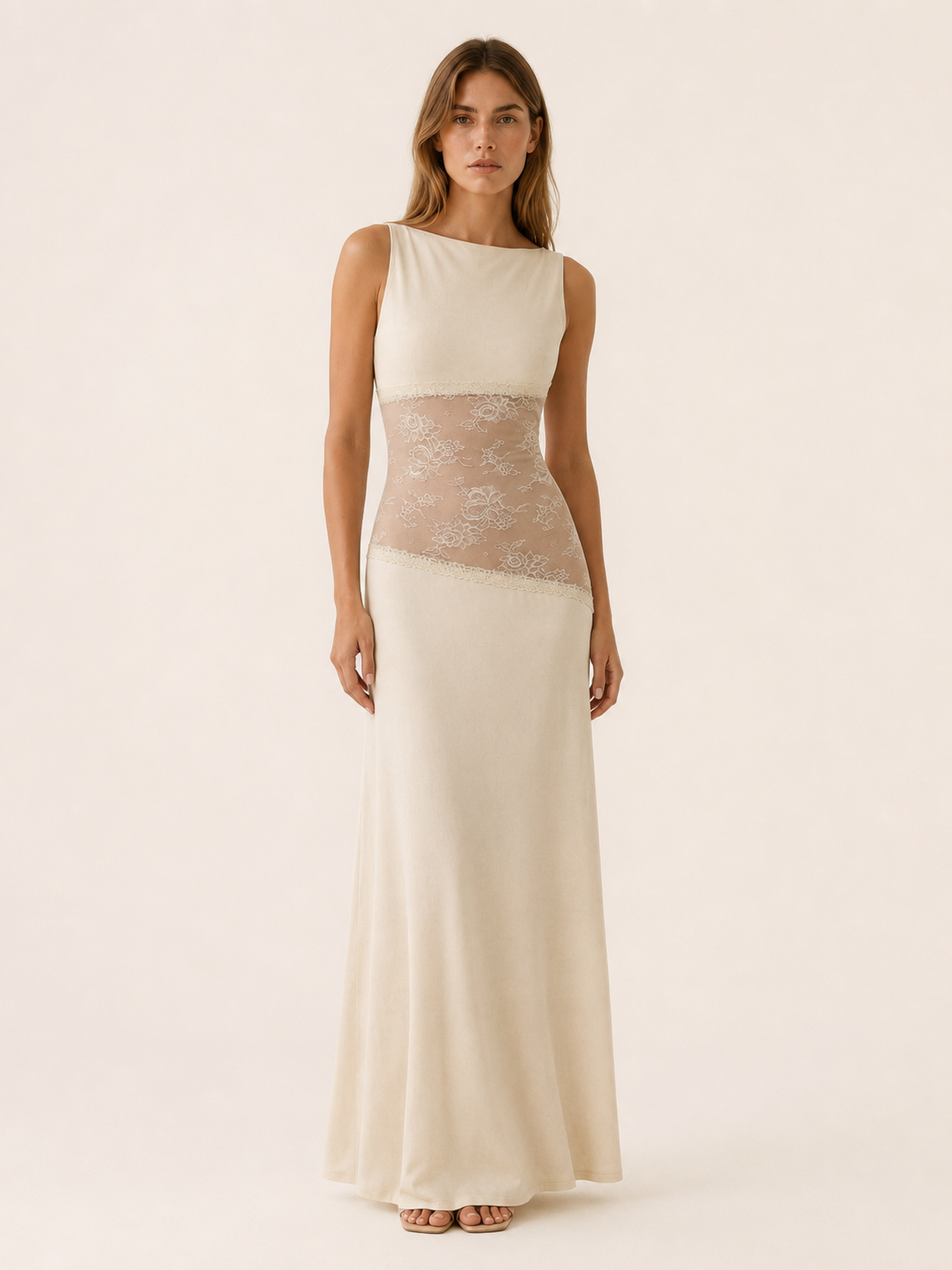 Sarah | Open Back Maxi Dress with Lace Detail
