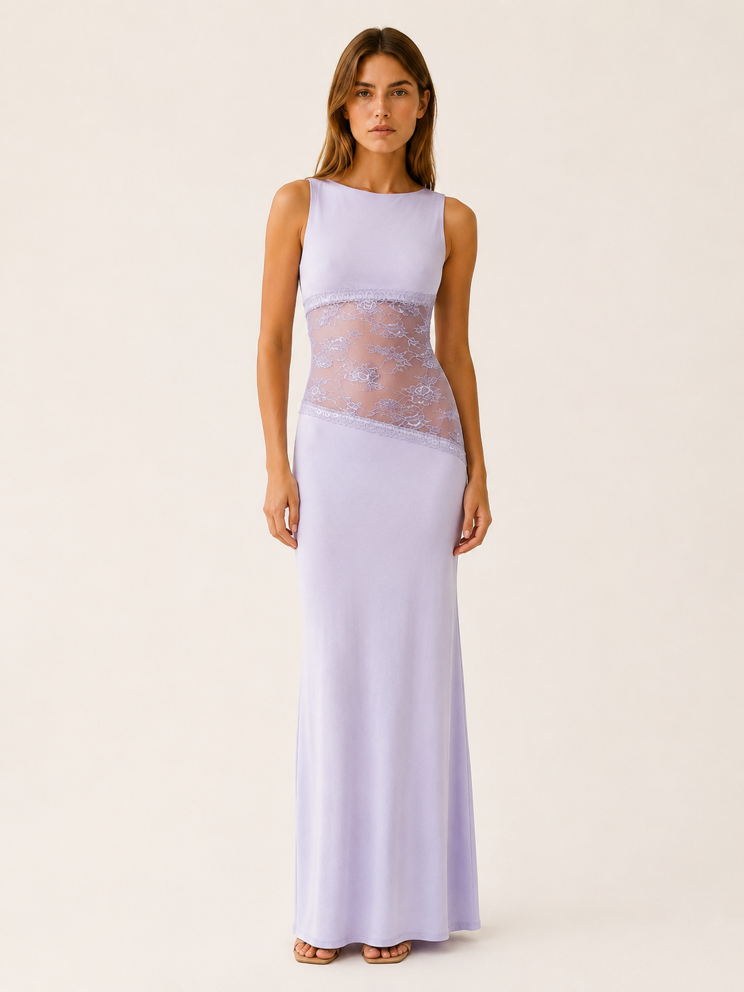 Sarah | Open Back Maxi Dress with Lace Detail