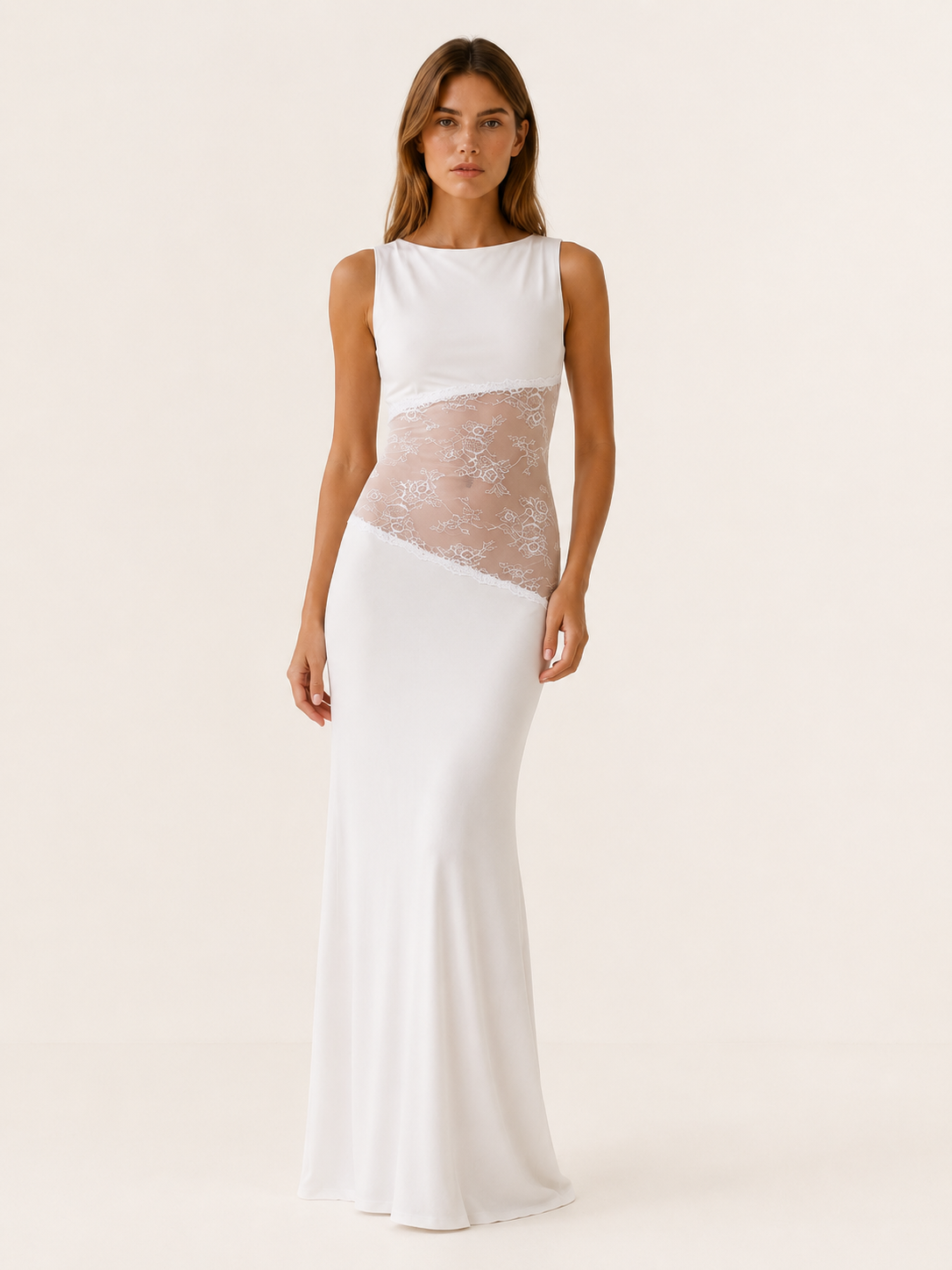 Sarah | Open Back Maxi Dress with Lace Detail