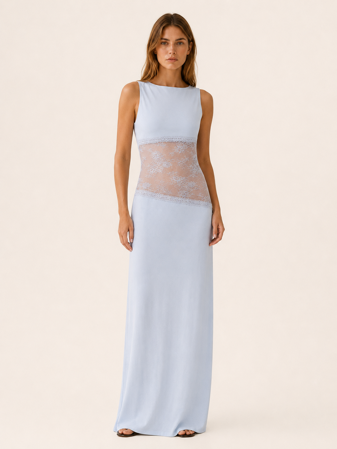Sarah | Open Back Maxi Dress with Lace Detail