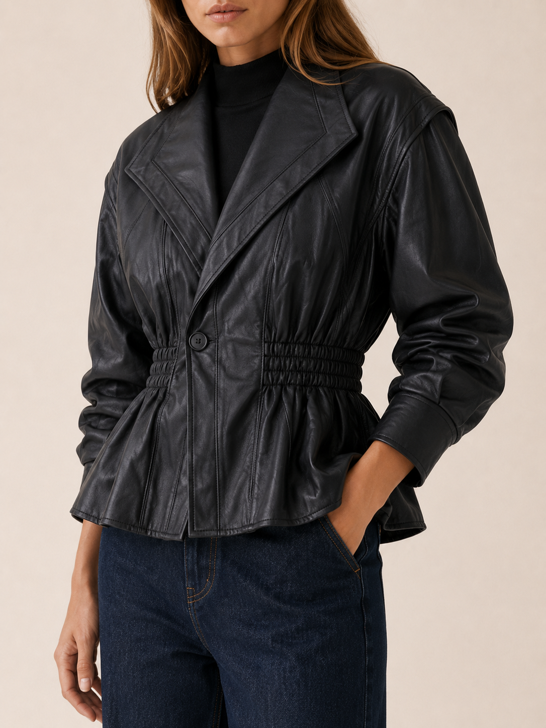 Saskia | Peplum Jacket with Defined Waist and Wide Lapels