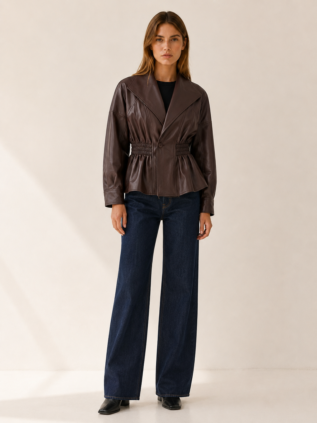 Saskia | Peplum Jacket with Defined Waist and Wide Lapels