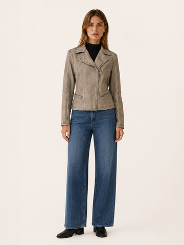 Selene | Biker Jacket with Studded Shoulders and Asymmetric Zip