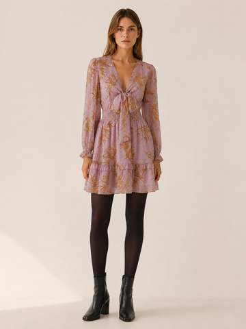 Seraphielle | Women's Floral Mini Dress with Plunge V-Neck and Ruffle Detail
