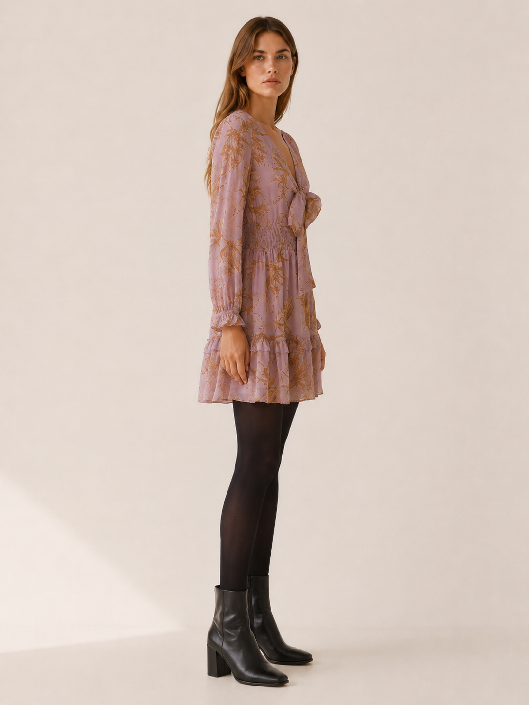 Seraphielle | Women's Floral Mini Dress with Plunge V-Neck and Ruffle Detail
