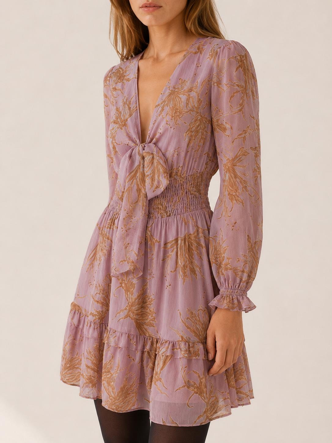 Seraphielle | Women's Floral Mini Dress with Plunge V-Neck and Ruffle Detail