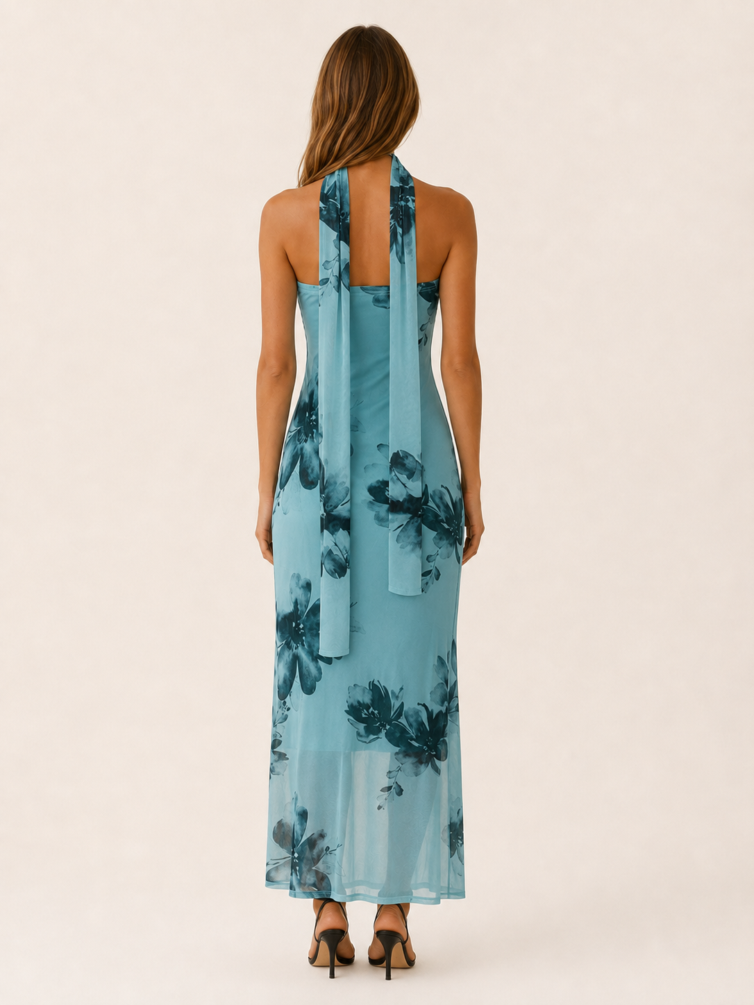 Serilda | Floral Maxi Dress with Halter Scarf Neck