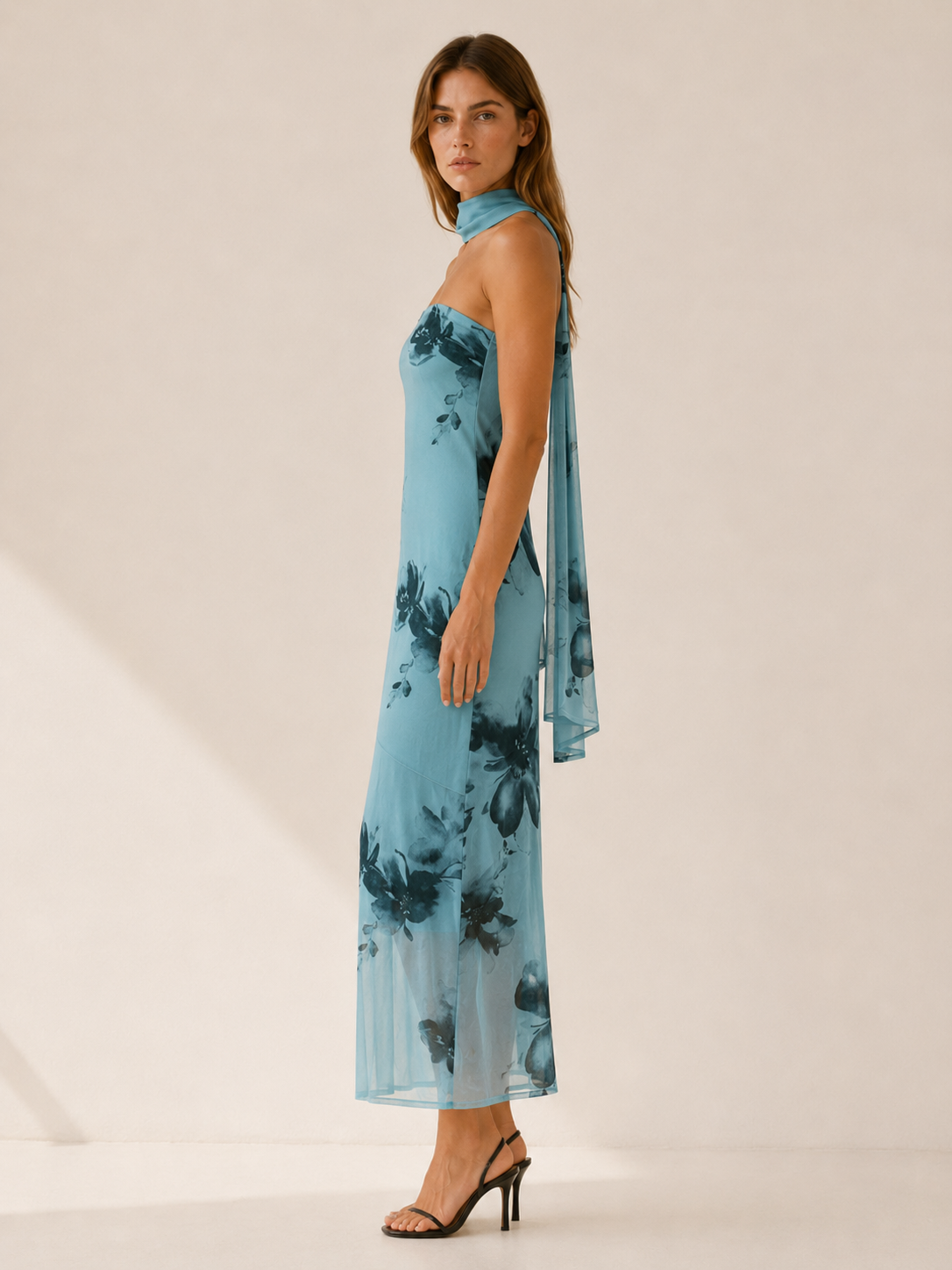 Serilda | Floral Maxi Dress with Halter Scarf Neck