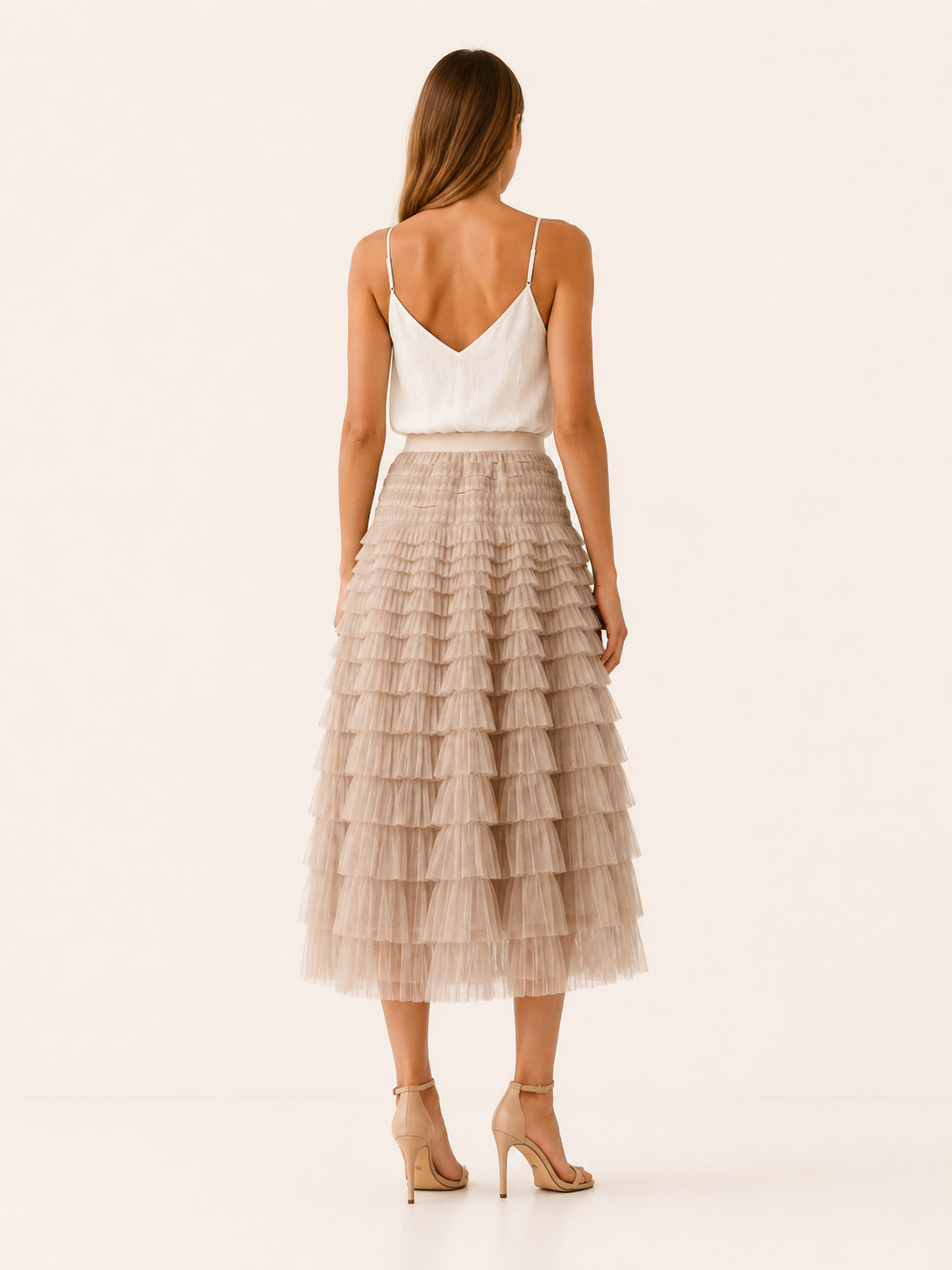 Serilda | Layered Tulle Midi Skirt with Elastic Waist