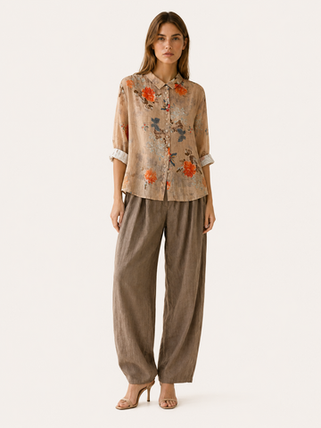 Ottavia | Cotton Blouse with Floral Print Peter Pan Collar