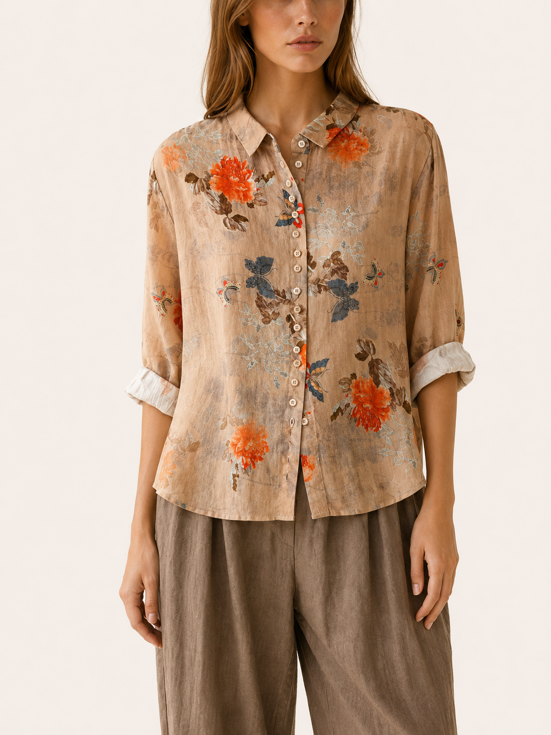 Ottavia | Cotton Blouse with Floral Print Peter Pan Collar